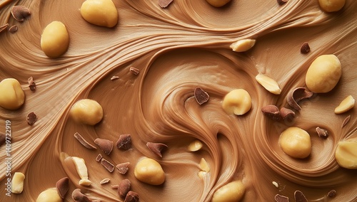 Creamy peanut butter with chocolate and peanuts close-up