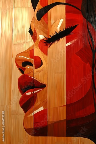 Female portrait, wooden background, serene pose
