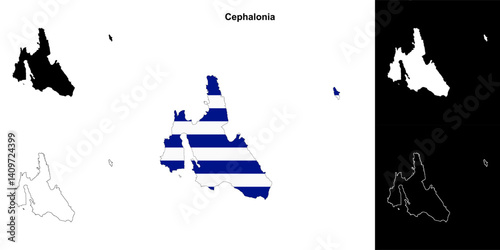 Cephalonia blank outline map set