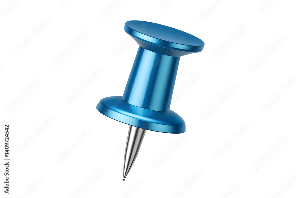 Single Blue Push Pin with Silver Edge Isolated on White Background. Single Blue Push Pin with Silver Edge Isolated on White Background.