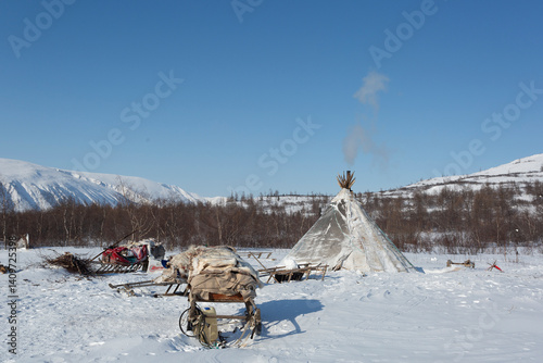 Obraz na płótnie Nenets reindeer herders choom on a winter, Yamal, Russia w salonie