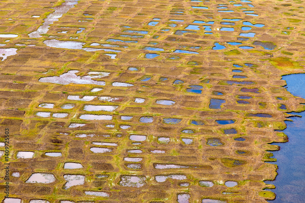 Top view of the tundra. Lakes and swamps