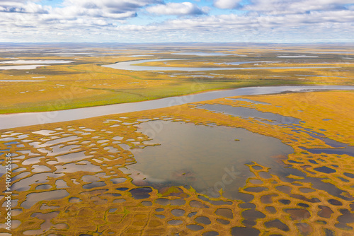 Obraz na płótnie Top view of the tundra. Lakes and swamps w salonie