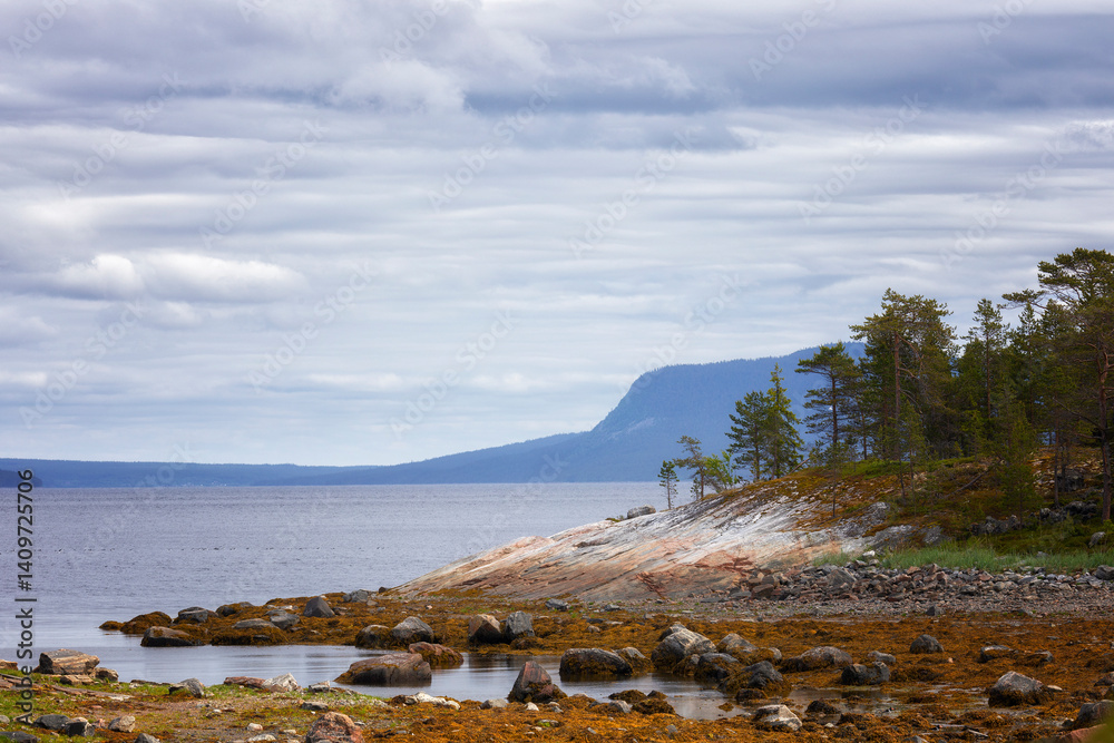 White Sea at low tide on summer. Russia