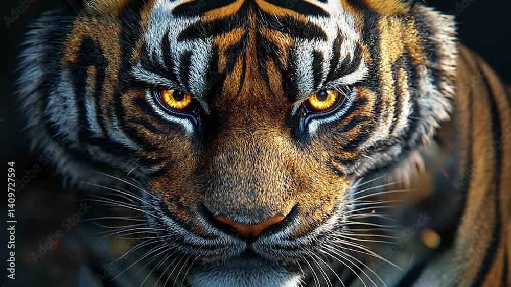 Tiger face close up powerful wild animal portrait