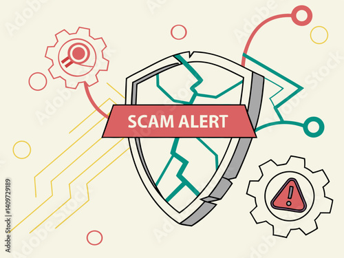Cyber Threat Warning – Broken Shield and Scam Alert Vector