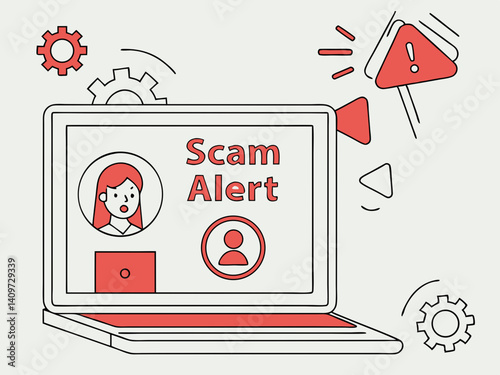 Laptop Scam Warning – Fake Pop-Up Window Vector Illustration