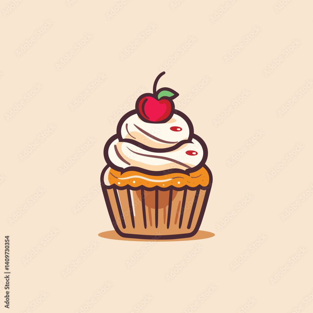 A delightful cartoon cupcake with creamy frosting and a bright red cherry on top is a sweet treat. A delightful cartoon cupcake with creamy frosting and a bright red cherry on top is a sweet treat.