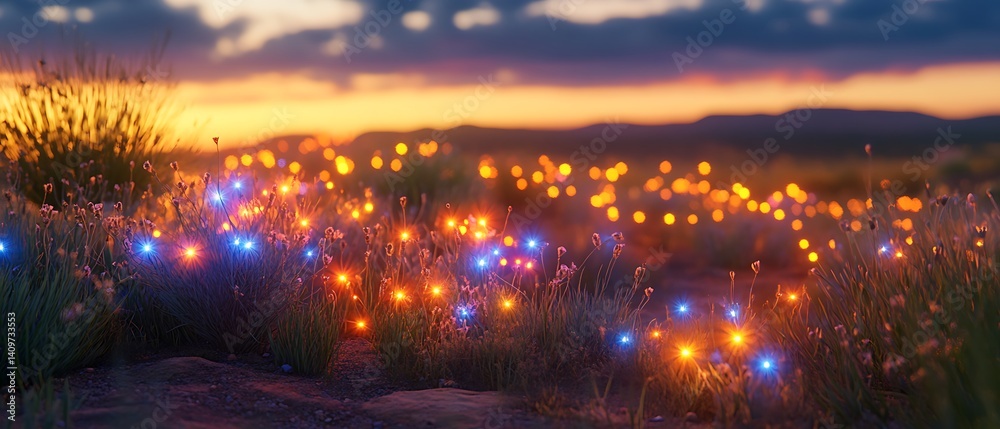 Fototapeta premium Magical Sunset Meadow Lights