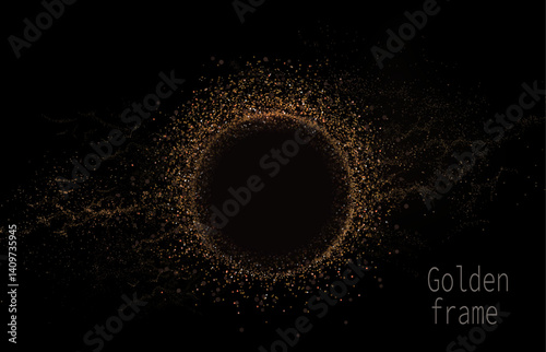 Round isolated frame with gold glitter tinsel, design element.