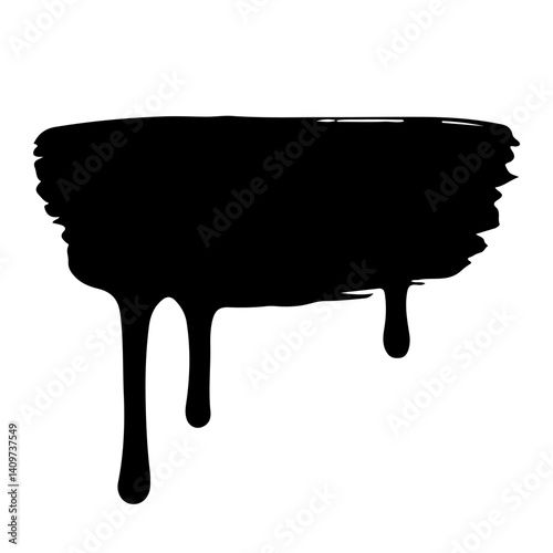 A bold black paint drip brushstroke, featuring fluid drips, perfect for artistic, grunge, or abstract graphic projects. Dripping black oil stain. Vector illustration