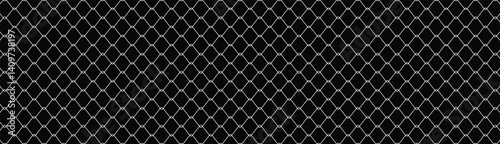 Minimalist repeating chain-link fence pattern in white on black. Symmetrical diamond grid design, flat vector illustration. Seamless geometric backdrop for technical, neutral themes.
