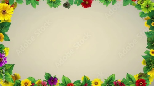 Colorful flower animation frame on white background. Romantic design of flower bouquet with Copy space