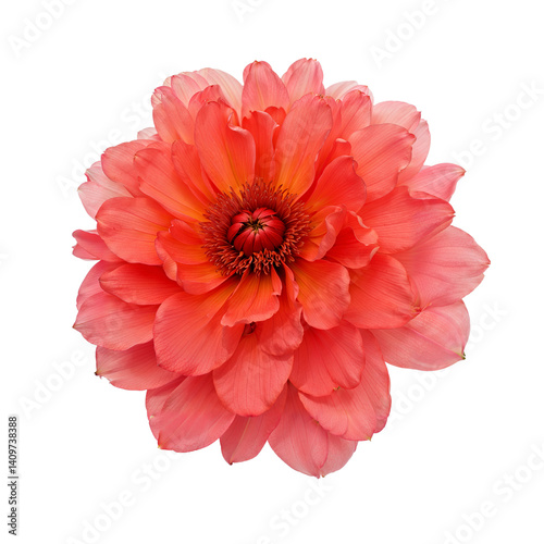 Close-Up of a Beautiful Dahlia Blossom with Layered Coral and Orange Petals