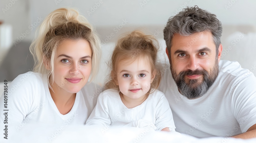 Happy family lying on a bed Happy family lying on a bed