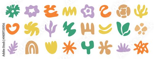 abstract organic shapes kit set, irregular hand drawn doodle organic shapes and liquid form. Plant nature liquid random boho set