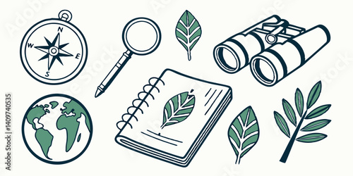 Doodle Nature Exploration Kit Compass Magnifying Glass Binoculars Globe Leaves Notebook Branch