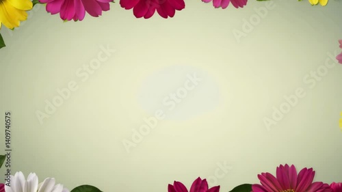 Colorful flower animation frame on white background. Romantic design of flower bouquet with Copy space