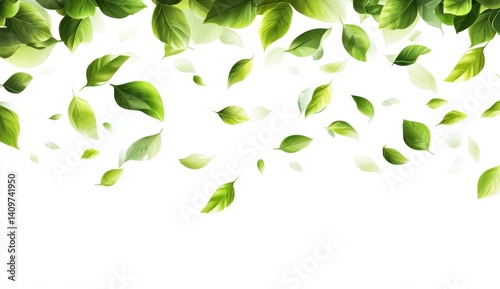 Fresh Green Leaves Falling on a White Background Elegant Design