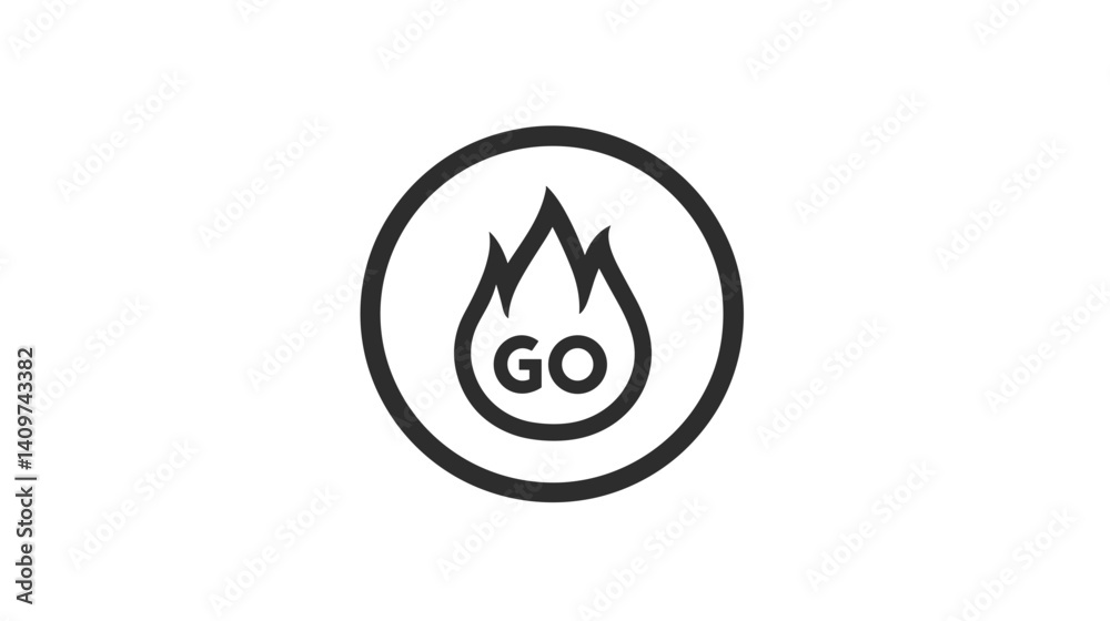 Flame icon with 'GO' text symbolizing motivation, energy, and action in sports and fitness Flame icon with 'GO' text symbolizing motivation, energy, and action in sports and fitness