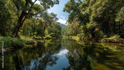 Untouched Tropical Landscape with River