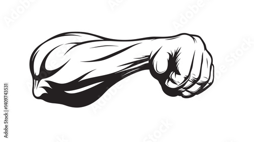Muscular arm with clenched fist symbolizing strength, power, and determination in fitness
