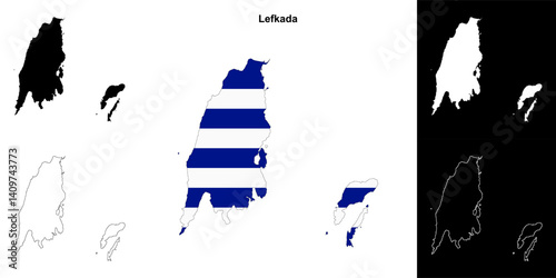 Lefkada blank outline map set