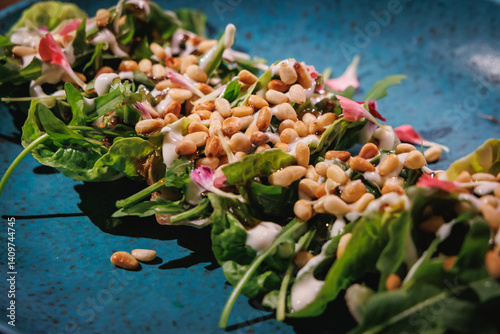 Obraz na płótnie Salad with Pine nuts in restaurant in Funchal city, capital of Madeira Island, Portugal w salonie