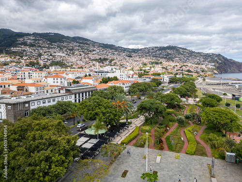 Obraz na płótnie Drone photo in Funchal, capital of Madeira, Portugal. View with main promenade w salonie