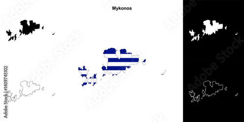 Mykonos blank outline map set