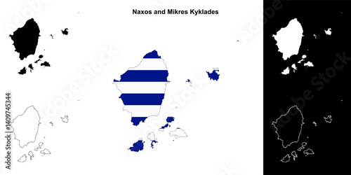 Naxos and Mikres Kyklades blank outline map set