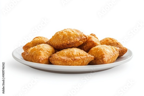 Indian snack plate, samosa, sauce, isolated