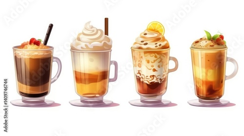 Delicious Variety of Coffee Drinks in Colorful Cups