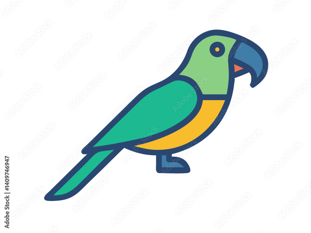 Fototapeta premium Colorful cartoon parrot illustration against a white background. A vibrant, stylized illustration of a parrot. 