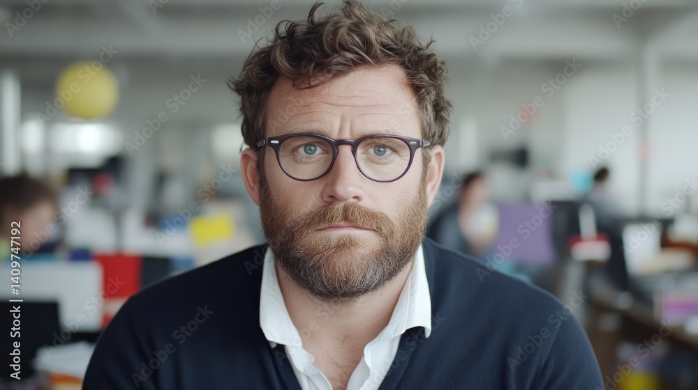 Obraz premium Man in office setting, serious expression