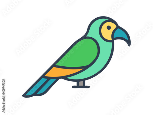 Colorful cartoon parrot illustration against a white background. A vibrant, stylized illustration of a parrot.   photo