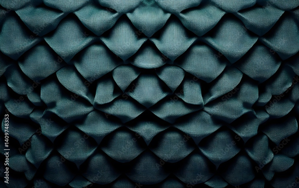 Fototapeta premium Dark Teal Scale Pattern Fabric Texture Background