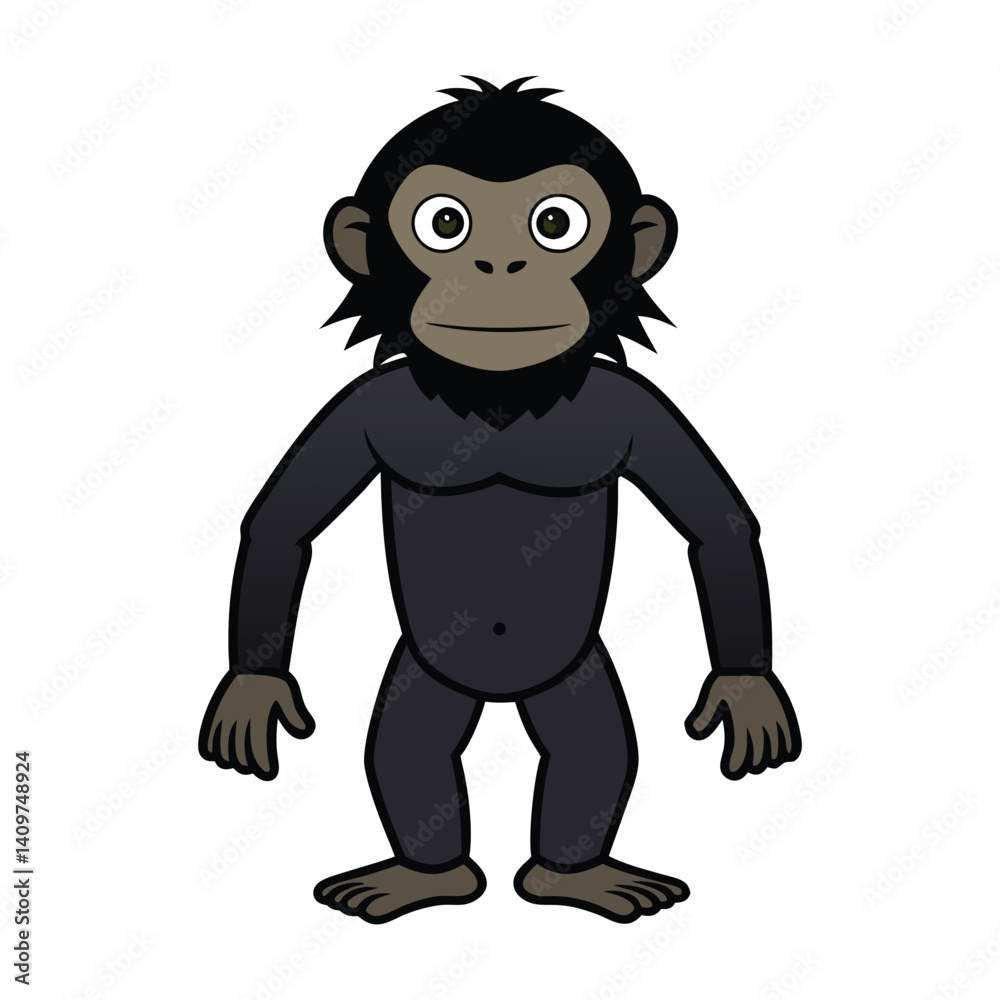 Happy Cartoon Chimpanzee Standing and Smiling Happy Cartoon Chimpanzee Standing and Smiling