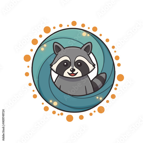 Cute Cartoon Raccoon in a Circular Frame