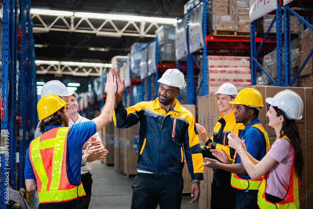 Teamwork of warehouse workers