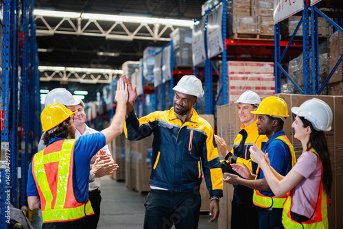 Teamwork of warehouse workers