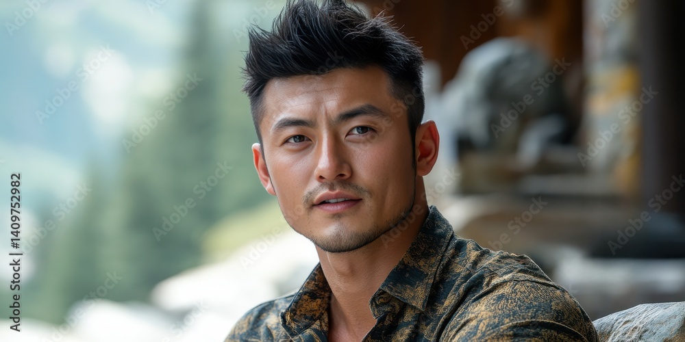 male leadership speaker at a business retreat, wearing a stylish shirt