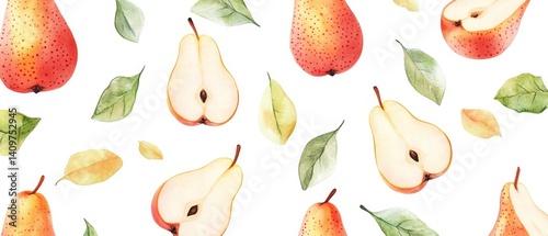Obraz na płótnie A watercolor painting of pears and leaves w salonie