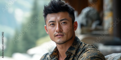 male leadership speaker at a business retreat, wearing a stylish shirt