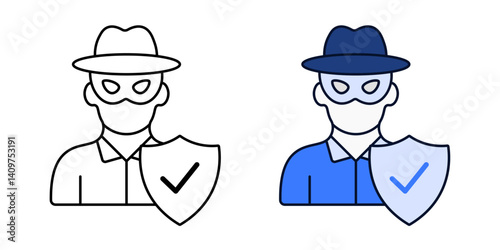 User in disguise with shield icon in color and outline style. Perfect for anonymity protection, secure access, or fraud prevention visuals.