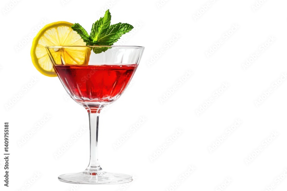 Fototapeta premium Red cocktail with lemon and mint on white background