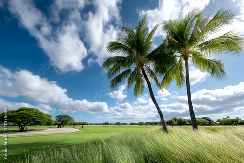 Wallpaper Mural A serene landscape featuring tall palm trees swaying gently in the breeze under a clear blue sky, perfect for relaxation and nature lovers. Torontodigital.ca