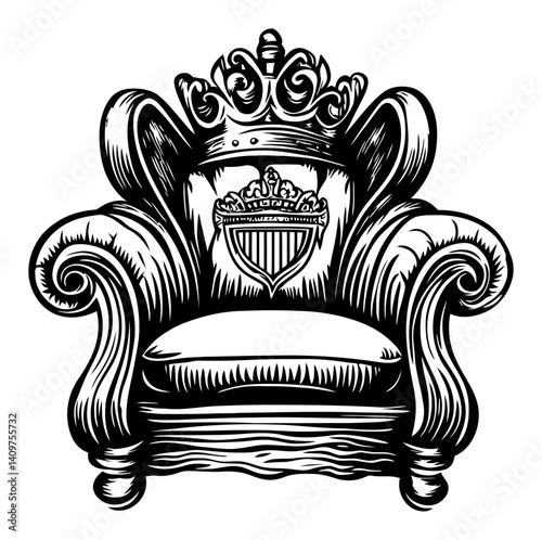 Regal Crowned Chair Woodcut Design for Elegant Decor