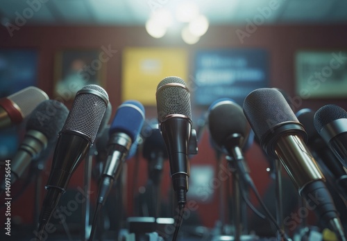 Collection of Microphones for Press Conference or Interviews Setup