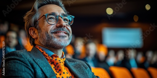 Obraz na płótnie male marketing executive sharing insights at a conference, wearing a modern blazer w salonie